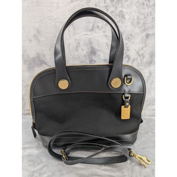 Vtg Dooney & Bourke Cabriolet Cloth Leather Black top handle made in USA satchel - Picture 2 of 13